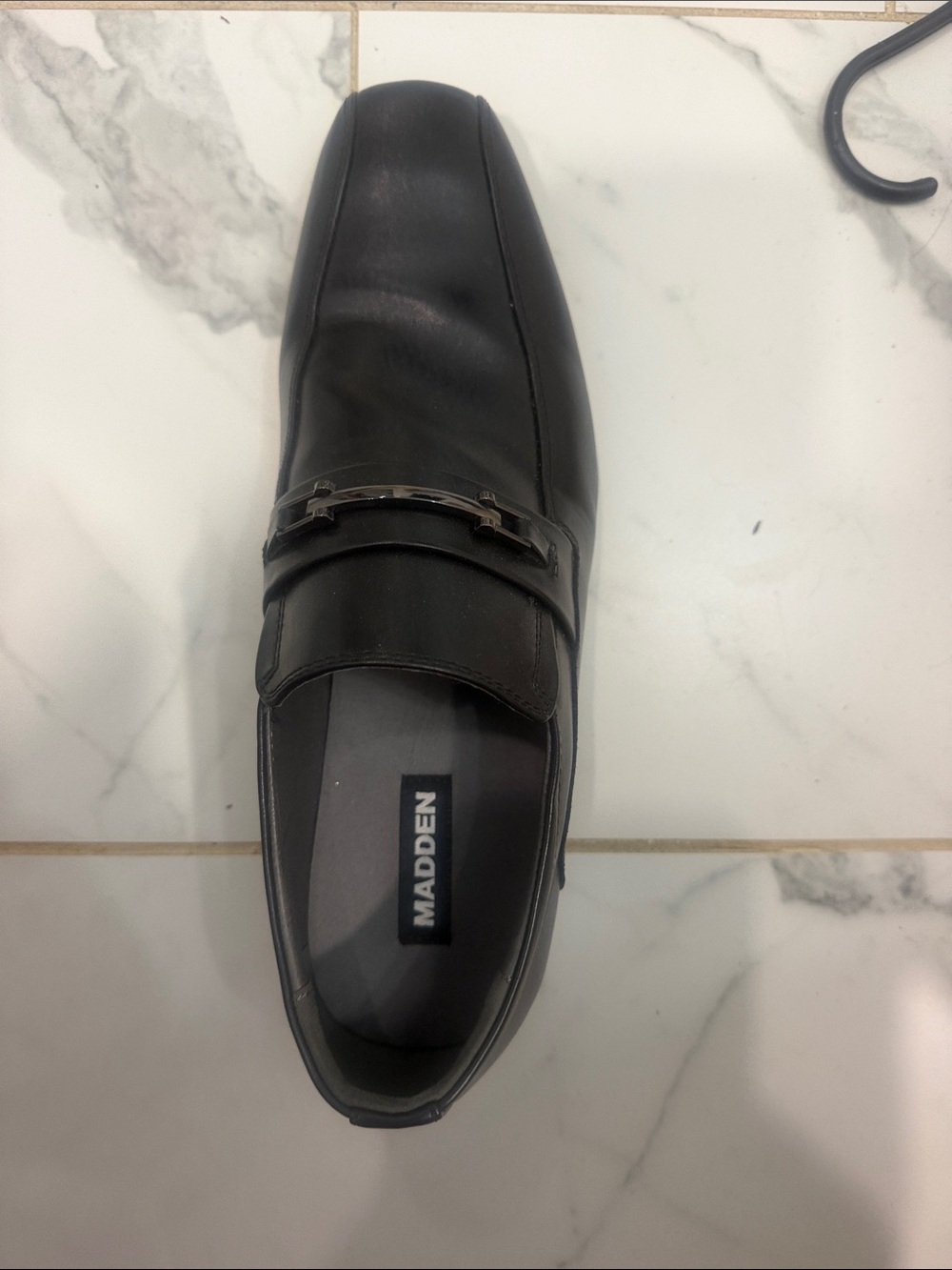 Steve Madden Black Leather Slip-On Loafer with Metal Bit